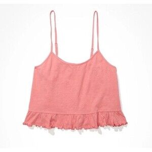 American Eagle Cropped Tank Top Size XL Pink Ruffle Hem NWT